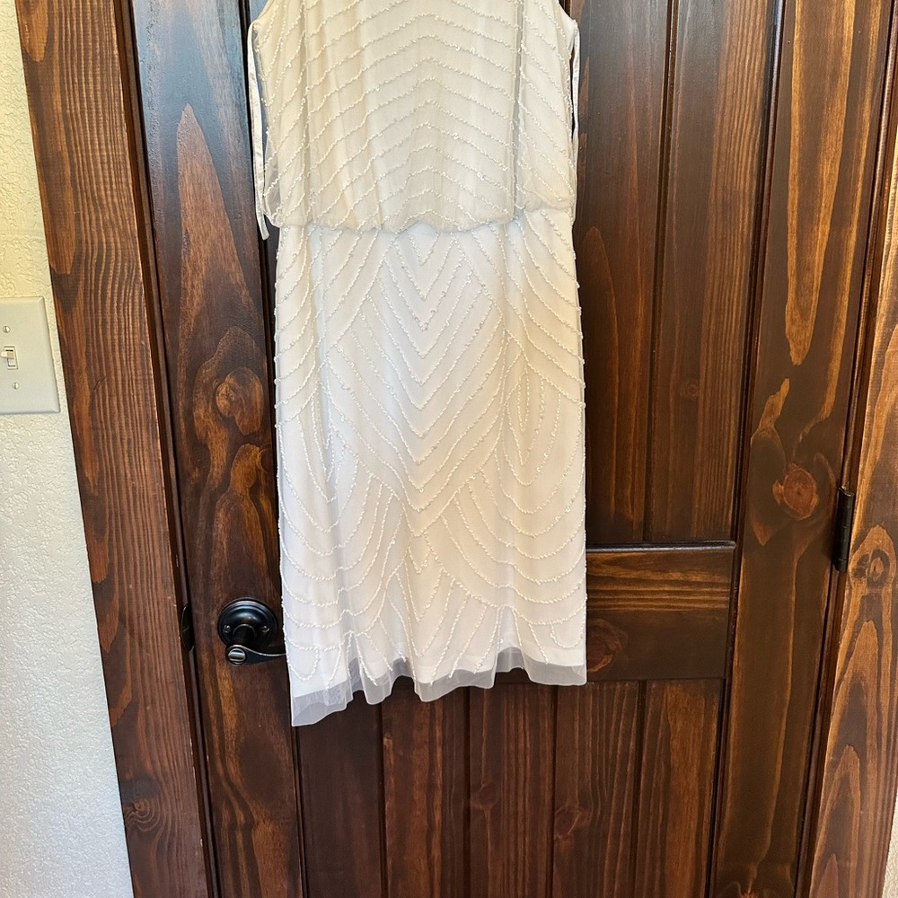 Adrianna Papell Cream Sheath Midi Dress Halter Neckline